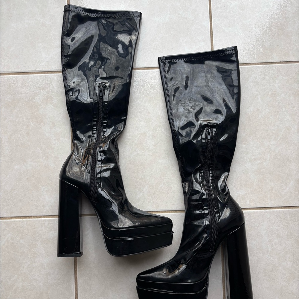 Black Patent Leather Platform Boots